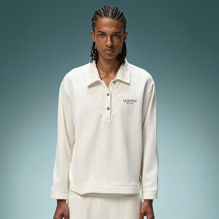 Custom Jacquard Knit Polo Sweatshirt | Men's Embroidered Casual Sweatshirt | Streetwear Apparel Manufacturer