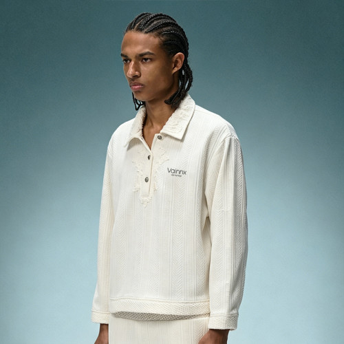 Custom Jacquard Knit Polo Sweatshirt | Men's Embroidered Casual Sweatshirt | Streetwear Apparel Manufacturer