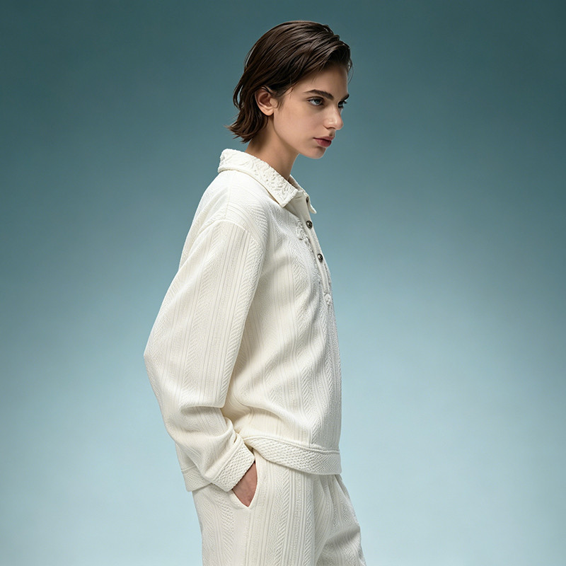 Jacquard Knit Polo Sweatshirt