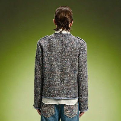 Vintage Wool Blend Tweed Jacket | Detachable Embroidered Cuffs Jacket | Streetwear Apparel Manufacturer