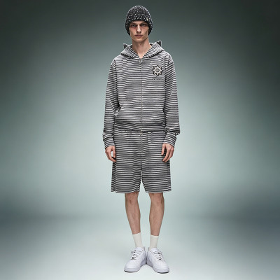 Custom Cotton Shorts Zip up Hoodie Tracksuit | Casual Striped Tracksuit | Streetwear Apparel Manufacturer