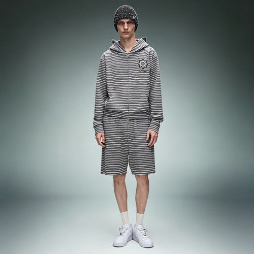 Custom Cotton Shorts Zip up Hoodie Tracksuit | Casual Striped Tracksuit | Streetwear Apparel Manufacturer