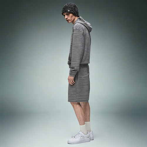 Custom Cotton Shorts Zip up Hoodie Tracksuit | Casual Striped Tracksuit | Streetwear Apparel Manufacturer