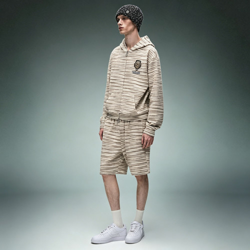 Custom Cotton Shorts Zip up Hoodie Tracksuit | Casual Striped Tracksuit | Streetwear Apparel Manufacturer