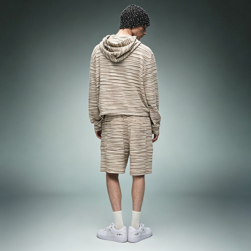 Custom Cotton Shorts Zip up Hoodie Tracksuit | Casual Striped Tracksuit | Streetwear Apparel Manufacturer