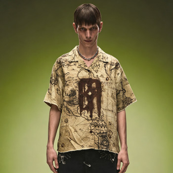 Custom Distressed Digital Print Shirt | Boxy Camp Collar Vintage Shirt | Streetwear Apparel Manufacturer