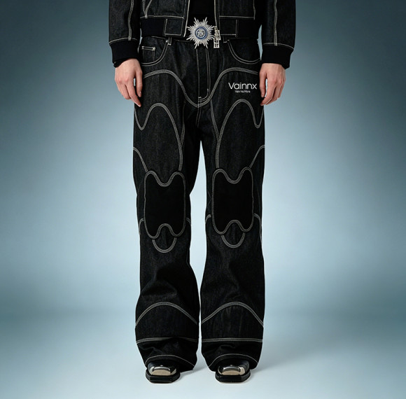 OEM Custom Wash Jeans | Black Wide Leg Raw Stripe Denim Pants | Streetwear Apparel Manufacturer