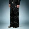 OEM Custom Wash Jeans | Black Wide Leg Raw Stripe Denim Pants | Streetwear Apparel Manufacturer