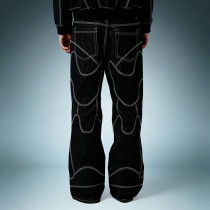 OEM Custom Wash Jeans | Black Wide Leg Raw Stripe Denim Pants | Streetwear Apparel Manufacturer