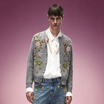 Custom Men's Casual Streetwear Sweater | Floral Embroidery Cardigan Sweater | V-Neck Knitwear