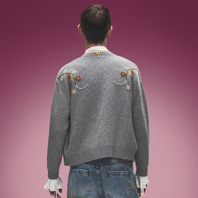 Floral Embroidery Cardigan Sweater