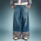 Custom Luxury Rhinestone Jeans | Vintage Washed Wide Leg Denim Jeans | Streetwear Apparel Manufacturer