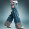 Custom Luxury Rhinestone Jeans | Vintage Washed Wide Leg Denim Jeans | Streetwear Apparel Manufacturer