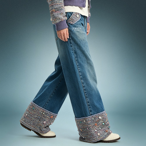 Custom Luxury Rhinestone Jeans | Vintage Washed Wide Leg Denim Jeans | Streetwear Apparel Manufacturer