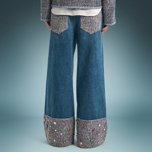 Custom Luxury Rhinestone Jeans | Vintage Washed Wide Leg Denim Jeans | Streetwear Apparel Manufacturer