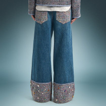 Custom Luxury Rhinestone Jeans | Vintage Washed Wide Leg Denim Jeans | Streetwear Apparel Manufacturer