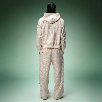 Custom Jacquard Rhinestone Tracksuit | Streetwear Zip Hoodie Baggy Pants Set | Luxury High Quality Sweatsuit