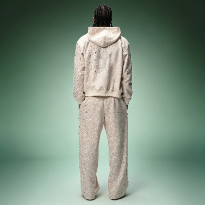 Custom Jacquard Rhinestone Tracksuit | Streetwear Zip Hoodie Baggy Pants Set | Luxury High Quality Sweatsuit