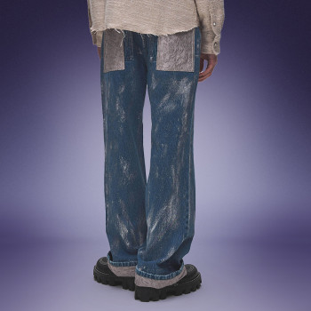 Custom Heavyweight Raw Denim Jeans | Washed Wide Leg Denim Jeans | Contrast Rolled Cuffs Pants