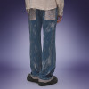Custom Heavyweight Raw Denim Jeans | Washed Wide Leg Denim Jeans | Contrast Rolled Cuffs Pants