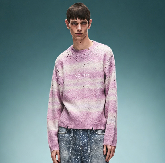 Custom High Quality Wool Knitwear | Striped Mohair Rhinestone Sweater | Streetwear Apparel Manufacturer