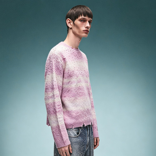 Custom High Quality Wool Knitwear | Striped Mohair Rhinestone Sweater | Streetwear Apparel Manufacturer