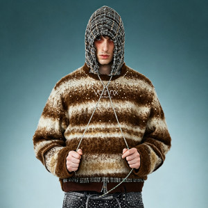 Custom High Quality Wool Knitwear | Striped Mohair Rhinestone Sweater | Streetwear Apparel Manufacturer