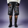 Custom Men's Denim Shorts | Washed Distressed Denim Shorts | Multi Layer Ripped Baggy Fit Shorts