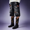 Custom Men's Denim Shorts | Washed Distressed Denim Shorts | Multi Layer Ripped Baggy Fit Shorts