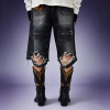 Custom Men's Denim Shorts | Washed Distressed Denim Shorts | Multi Layer Ripped Baggy Fit Shorts