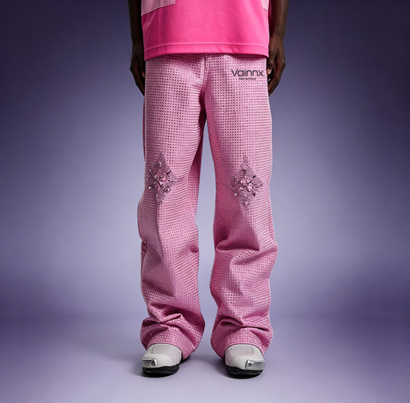 Custom All-Over Rhinestone Sweatpants | Crystal Embellished Wide Leg Pants | Streetwear Apparel Manufacturer
