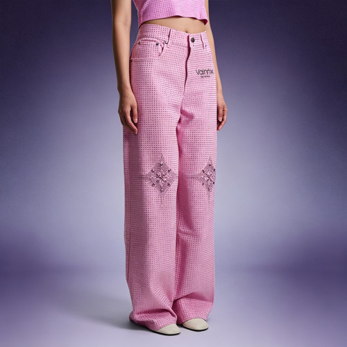 Custom All-Over Rhinestone Sweatpants | Crystal Embellished Wide Leg Pants | Streetwear Apparel Manufacturer