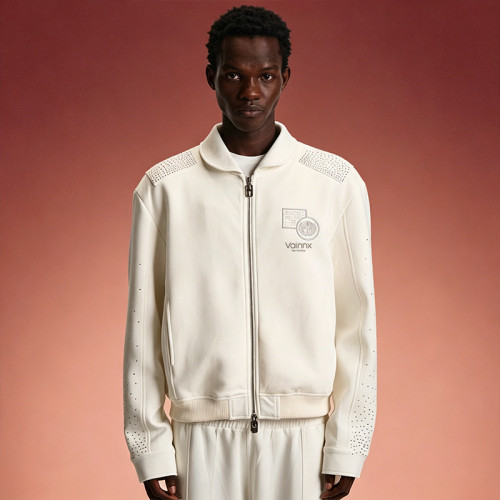 Custom Men's Jacket | Heavyweight Fleece Zip Up Track Jacket | Rhinestone Streetwear Jacket