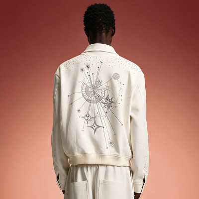 Custom Men's Jacket | Heavyweight Fleece Zip Up Track Jacket | Rhinestone Streetwear Jacket