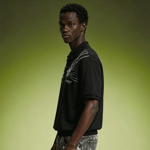 Custom Oversized Cotton T-Shirt | Men's Rhinestone Polo T-Shirt | Streetwear Apparel Manufacturer