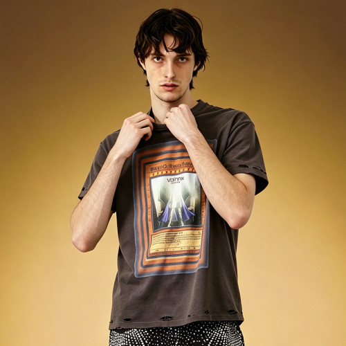 Vintage Distressed T-shirt | Custom Graphic Print T-Shirt | Oversize Heavyweight 100% Cotton T-shirt