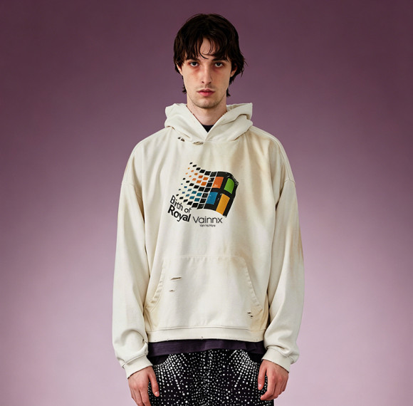 Custom DTG Print Hoodie | Dirty Washed Ripped Oversized Hoodie | Vintage Streetwear Sweatshirt