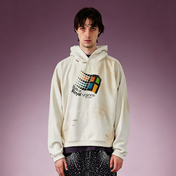 Custom DTG Print Hoodie | Dirty Washed Ripped Oversized Hoodie | Vintage Streetwear Sweatshirt