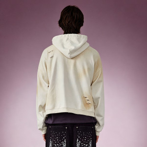 Custom DTG Print Hoodie | Dirty Washed Ripped Oversized Hoodie | Vintage Streetwear Sweatshirt