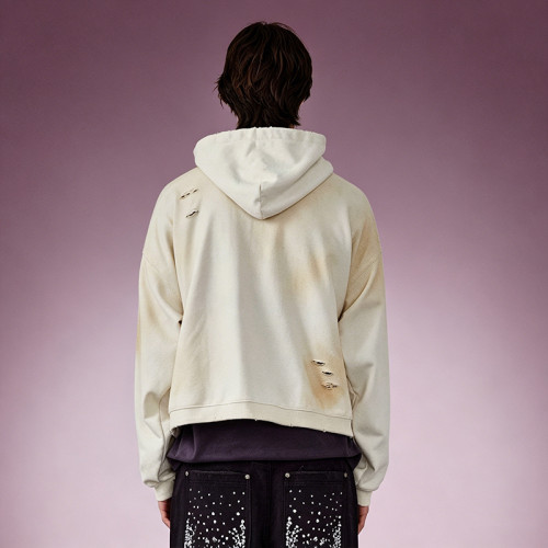 Custom DTG Print Hoodie | Dirty Washed Ripped Oversized Hoodie | Vintage Streetwear Sweatshirt