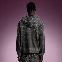 Custom Acid Wash Hoodie | Rhinestone Zip Up Fleece Hoodie | Streetwear Hoodie Manufacturer