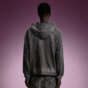 Custom Acid Wash Hoodie | Rhinestone Zip Up Fleece Hoodie | Streetwear Hoodie Manufacturer