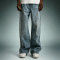 Custom Streetwear Washed Jeans | Wide Leg Rhinestone Denim Pants | High Quality High Waist Jeans