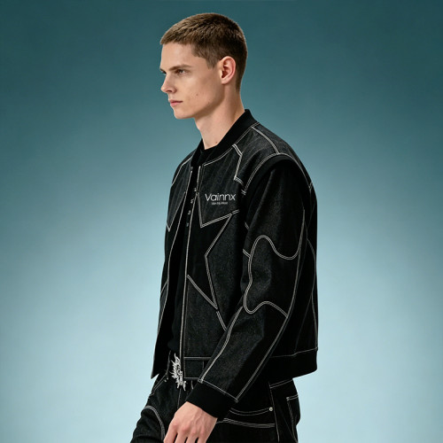 Custom Varsity Patchwork Oversized Jacket | Men's Denim Bomber Jacket | Streetwear Jacket Manufacturer