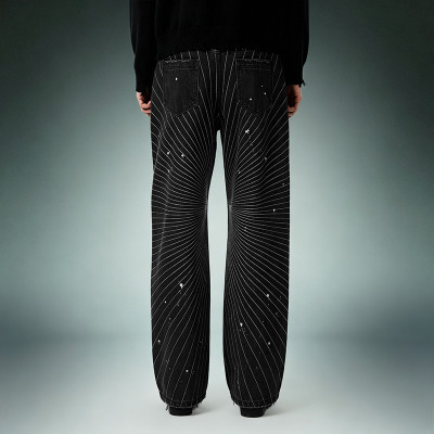 Custom Acid Wash Stripe Jeans | Ripped Rhinestone Flared Denim Jeans | Streetwear Jeans Manufacturer