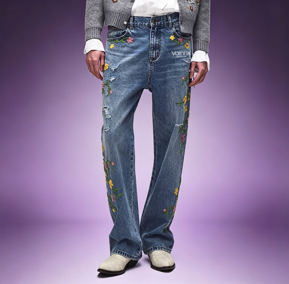 Custom Embroidery Washed Jeans | Distressed Denim Pants | High Quality High Waist Jeans