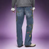 Custom Embroidery Washed Jeans | Distressed Denim Pants | High Quality High Waist Jeans