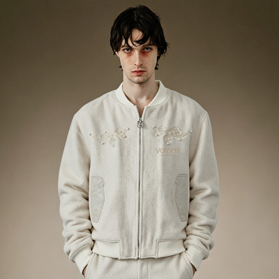 Custom Pearl Floral Embroidery Jacket | Men's Varsity Baseball Jacket | Fleece Zip Up Bomber Jacket