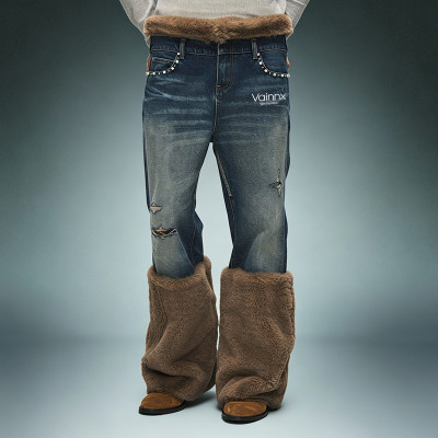 Custom Rhinestone Distressed Denim Pants | Streetwear Washed Baggy Jeans | High Quality Pants Manufacturer