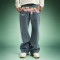 Custom Graffiti Print Jeans | Streetwear Rhinestone Denim Pants | Wide Leg Baggy Jeans